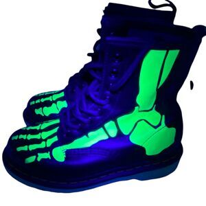 Dr Martens Combat Boots Women's Size 5 Skelly Black Glow In Dark Green EU SZ 36